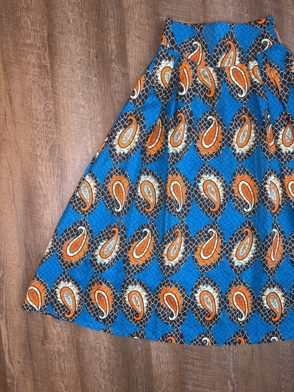 YAYG Women’s Blue & Orange Paisley A-Line Maxi Skirt With Pockets Size Medium - Picture 2 of 14